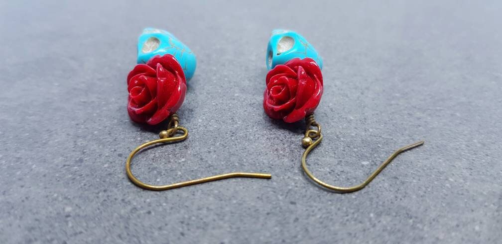 Sugar Skull Earrings, Hypoallergenic Ear Wires, Day of the Dead Themed, Dia De Los Muertos Earrings, Mexican Holiday, Gothic Jewelry