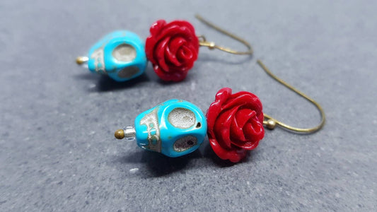Sugar Skull Earrings, Hypoallergenic Ear Wires, Day of the Dead Themed, Dia De Los Muertos Earrings, Mexican Holiday, Gothic Jewelry