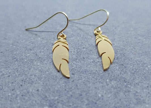 Feather Earrings, Hypoallergenic Ear Wires, Gold Feather Earrings, Gold Earrings, Stainless Steel Feather Earrings