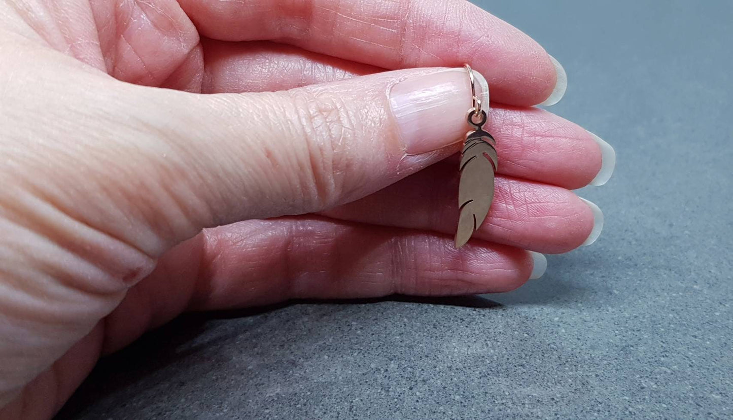 Feather Earrings, Hypoallergenic Ear Wires, Rose Gold Feather Earrings, Rose Gold Stainless Steel Earrings, Stainless Steel Feather Earrings