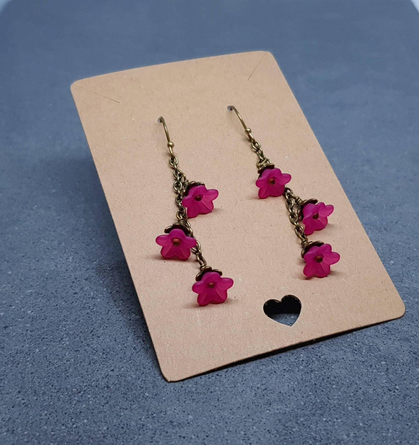 Flower Earrings, Hypoallergenic Ear Wires, Hot Pink Earrings, Boho Jewelry, Simple Vintage Earrings