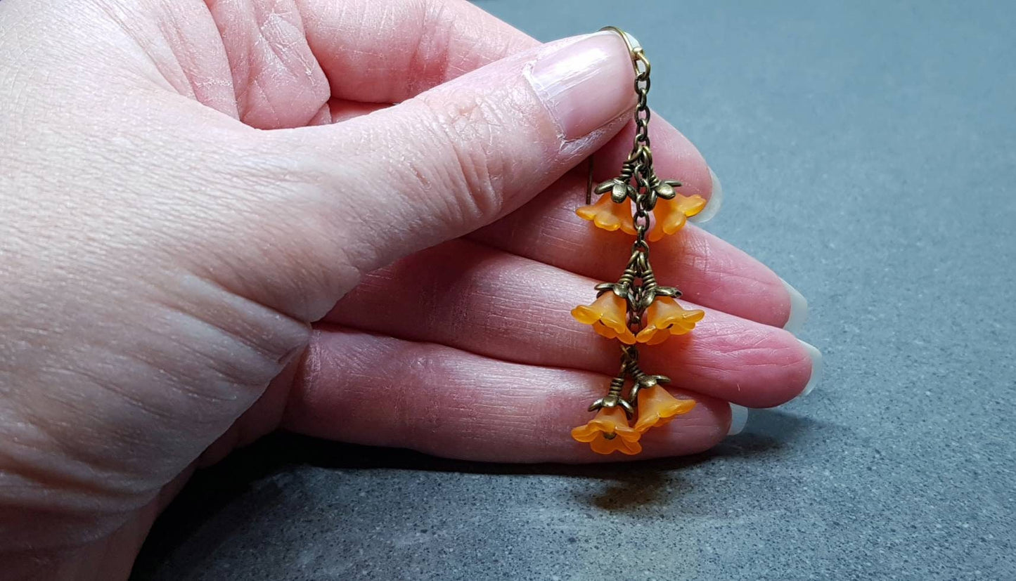 Flower Earrings, Hypoallergenic Ear Wires, Orange Earrings, Boho Jewelry, Simple Vintage Earrings