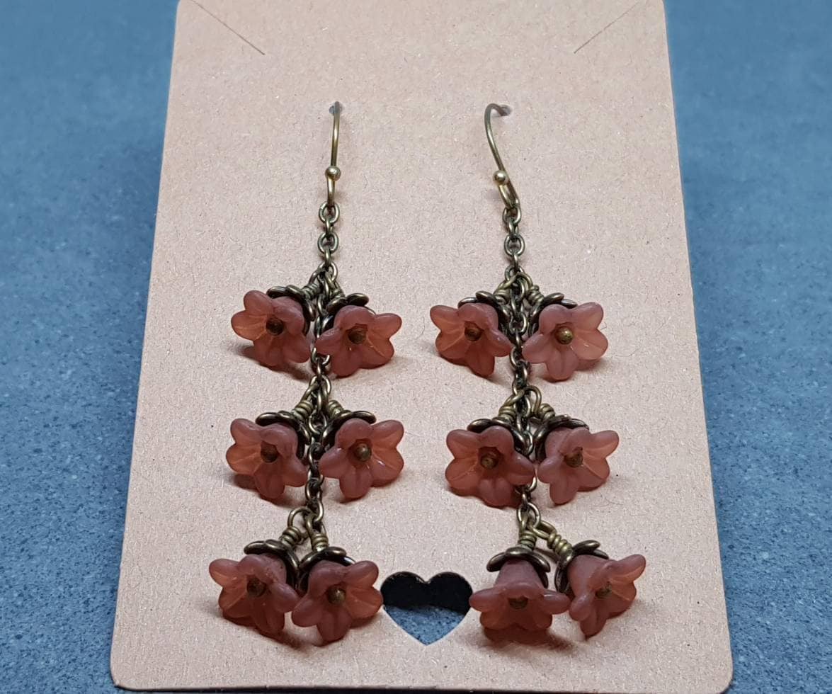 Flower Earrings, Hypoallergenic Ear Wires, Brown Earrings, Boho Jewelry, Simple Vintage Earrings