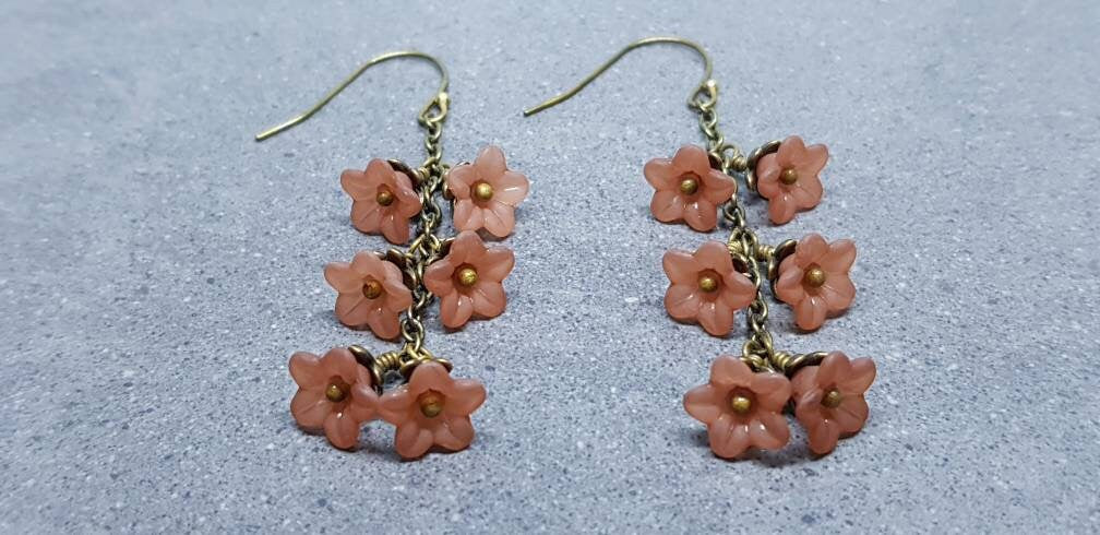 Flower Earrings, Hypoallergenic Ear Wires, Brown Earrings, Boho Jewelry, Simple Vintage Earrings