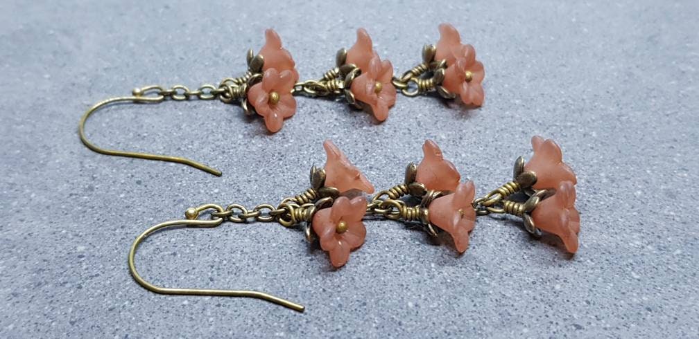 Flower Earrings, Hypoallergenic Ear Wires, Brown Earrings, Boho Jewelry, Simple Vintage Earrings