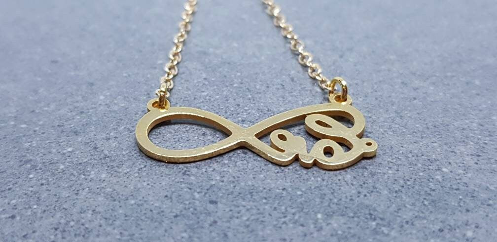 Infinity Necklace, Love Choker, Stainless Steel Necklace, Gold Plated Chain