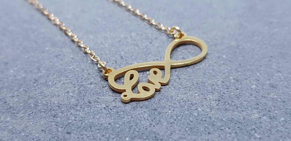 Infinity Necklace, Love Choker, Stainless Steel Necklace, Gold Plated Chain