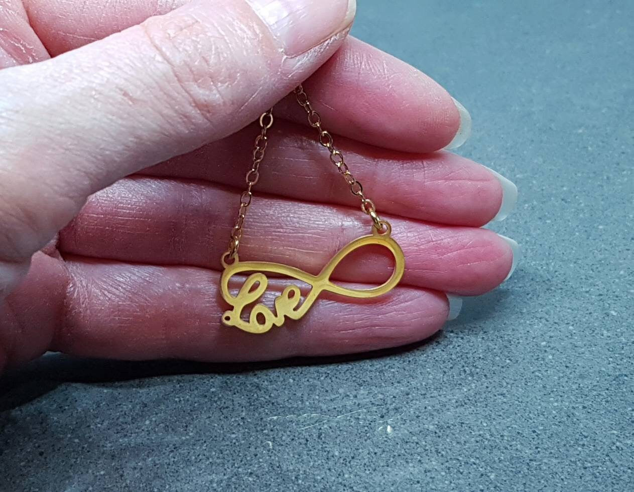 Infinity Necklace, Love Choker, Stainless Steel Necklace, Gold Plated Chain