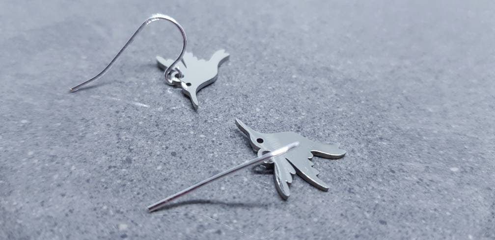 Hummingbird Earrings, Hypoallergenic Ear Wires, Silver Hummingbird Earrings, Silver Earrings, Stainless Steel Hummingbird Earrings