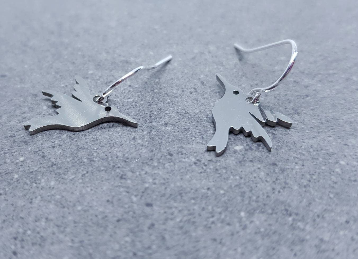 Hummingbird Earrings, Hypoallergenic Ear Wires, Silver Hummingbird Earrings, Silver Earrings, Stainless Steel Hummingbird Earrings