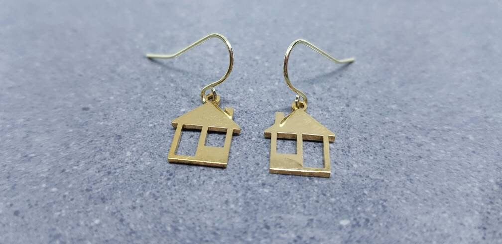 House Earrings, Hypoallergenic Ear Wires, Family Home Earrings, New Home Gifts, Gold Stainless Steel Earrings, Gift for her