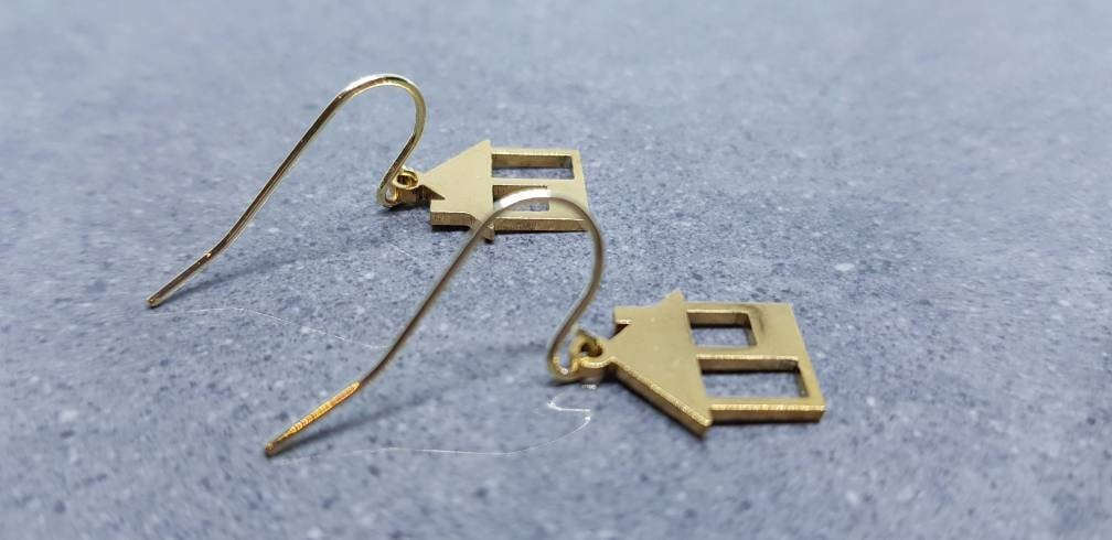 House Earrings, Hypoallergenic Ear Wires, Family Home Earrings, New Home Gifts, Gold Stainless Steel Earrings, Gift for her
