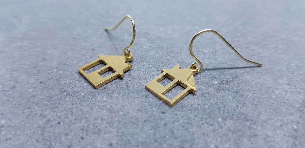 House Earrings, Hypoallergenic Ear Wires, Family Home Earrings, New Home Gifts, Gold Stainless Steel Earrings, Gift for her