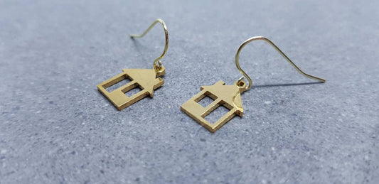 House Earrings, Hypoallergenic Ear Wires, Family Home Earrings, New Home Gifts, Gold Stainless Steel Earrings, Gift for her