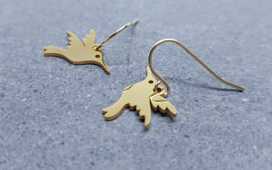 Hummingbird Earrings, Hypoallergenic Ear Wires, Gold Hummingbird Earrings, Gold Earrings, Stainless Steel Hummingbird Earrings