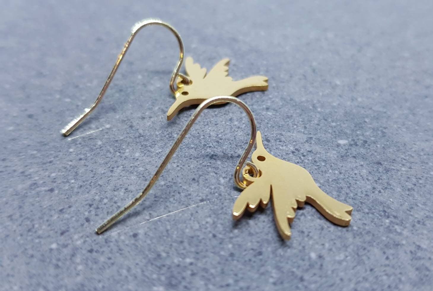 Hummingbird Earrings, Hypoallergenic Ear Wires, Gold Hummingbird Earrings, Gold Earrings, Stainless Steel Hummingbird Earrings