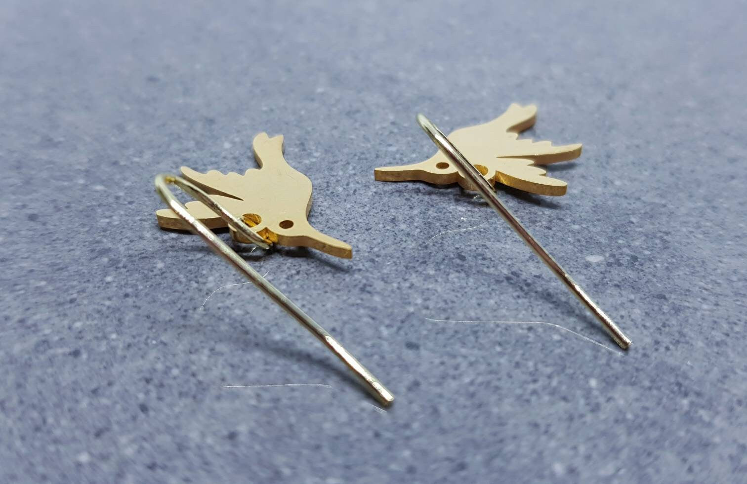 Hummingbird Earrings, Hypoallergenic Ear Wires, Gold Hummingbird Earrings, Gold Earrings, Stainless Steel Hummingbird Earrings