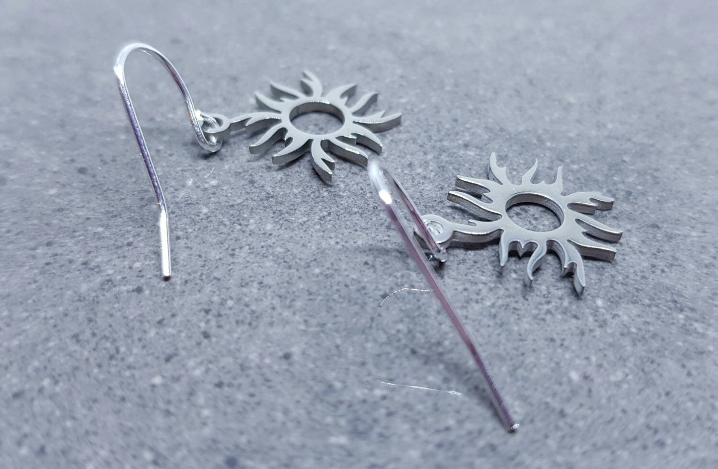Sun Earrings, Hypoallergenic Ear Wires, Celestial Earrings, Silver Earrings, Stainless Steel Sun Earrings