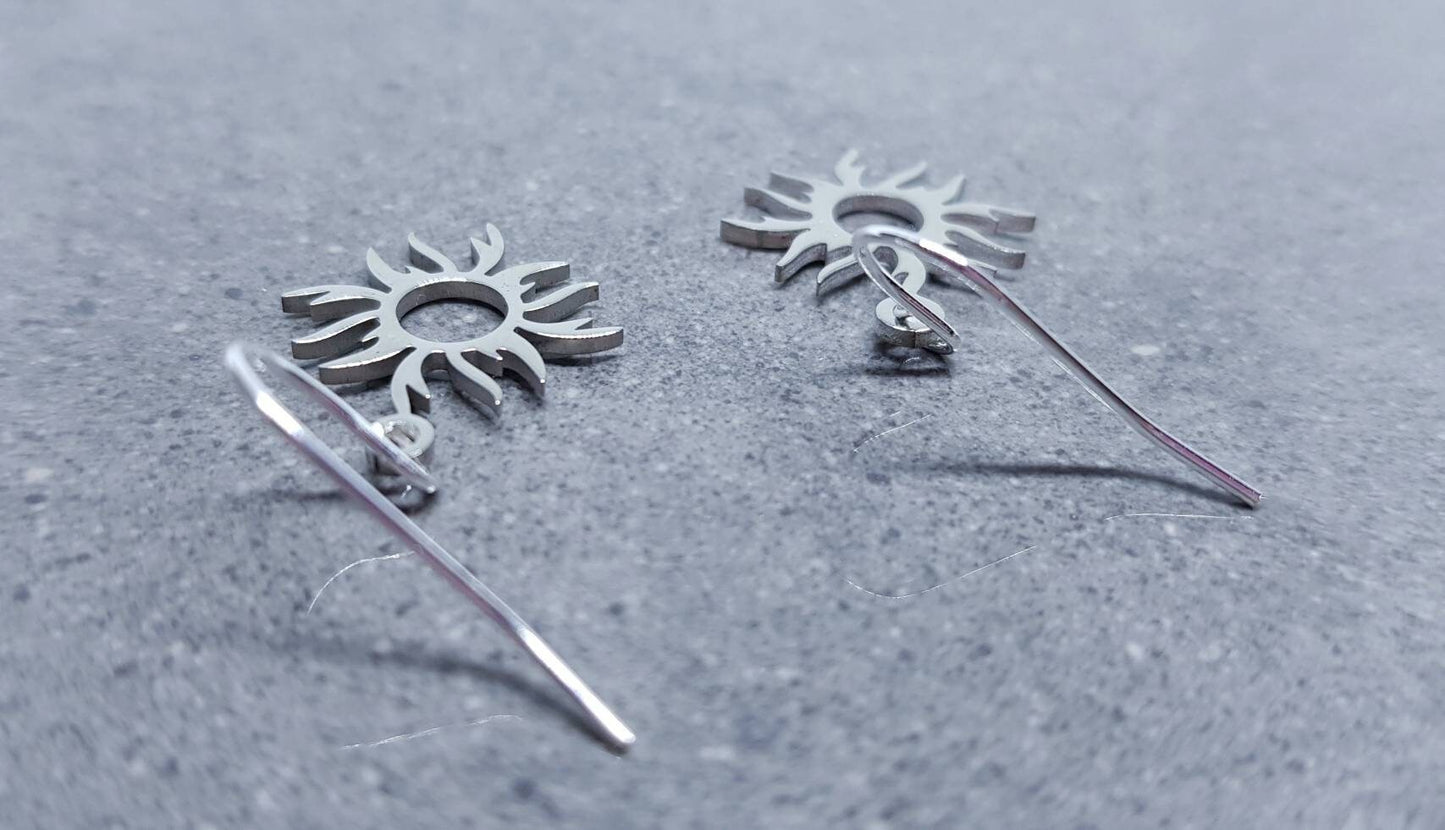 Sun Earrings, Hypoallergenic Ear Wires, Celestial Earrings, Silver Earrings, Stainless Steel Sun Earrings