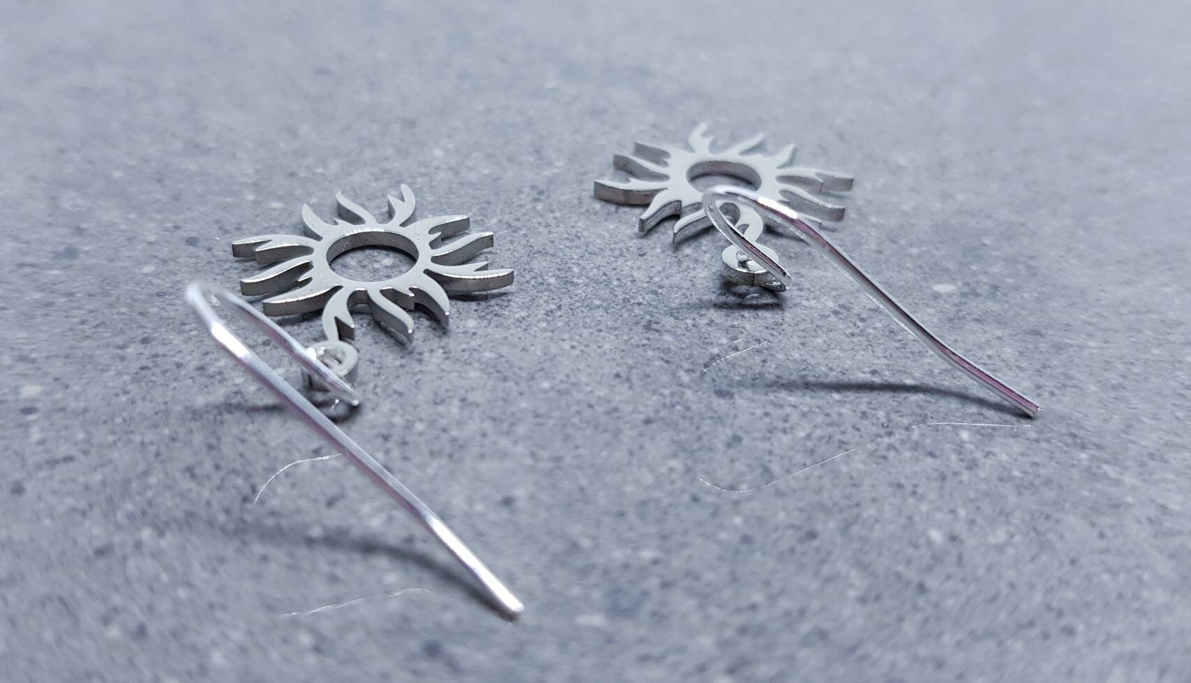 Sun Earrings, Hypoallergenic Ear Wires, Celestial Earrings, Silver Earrings, Stainless Steel Sun Earrings