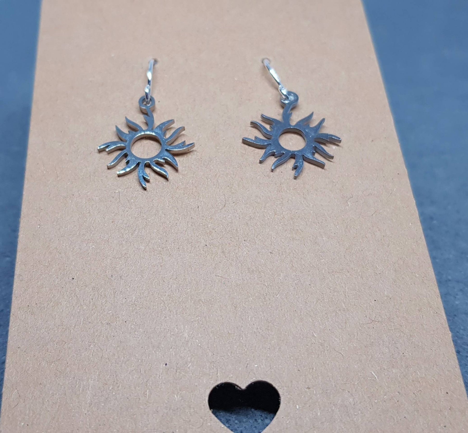 Sun Earrings, Hypoallergenic Ear Wires, Celestial Earrings, Silver Earrings, Stainless Steel Sun Earrings