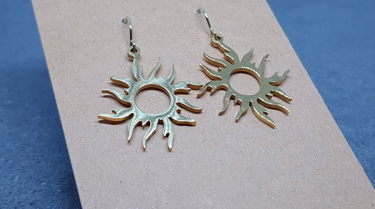 Large Sun Earrings, Hypoallergenic Ear Wires, Celestial Earrings, Gold Earrings, Stainless Steel Sun Earrings