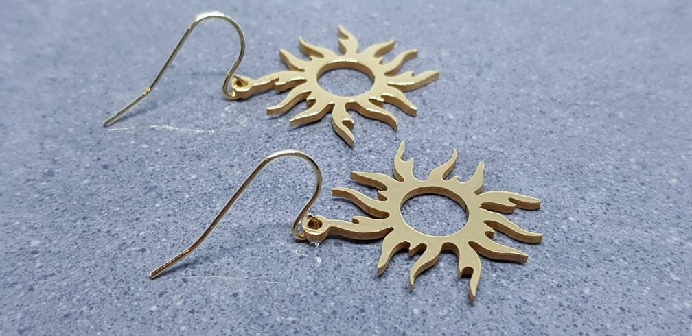 Large Sun Earrings, Hypoallergenic Ear Wires, Celestial Earrings, Gold Earrings, Stainless Steel Sun Earrings