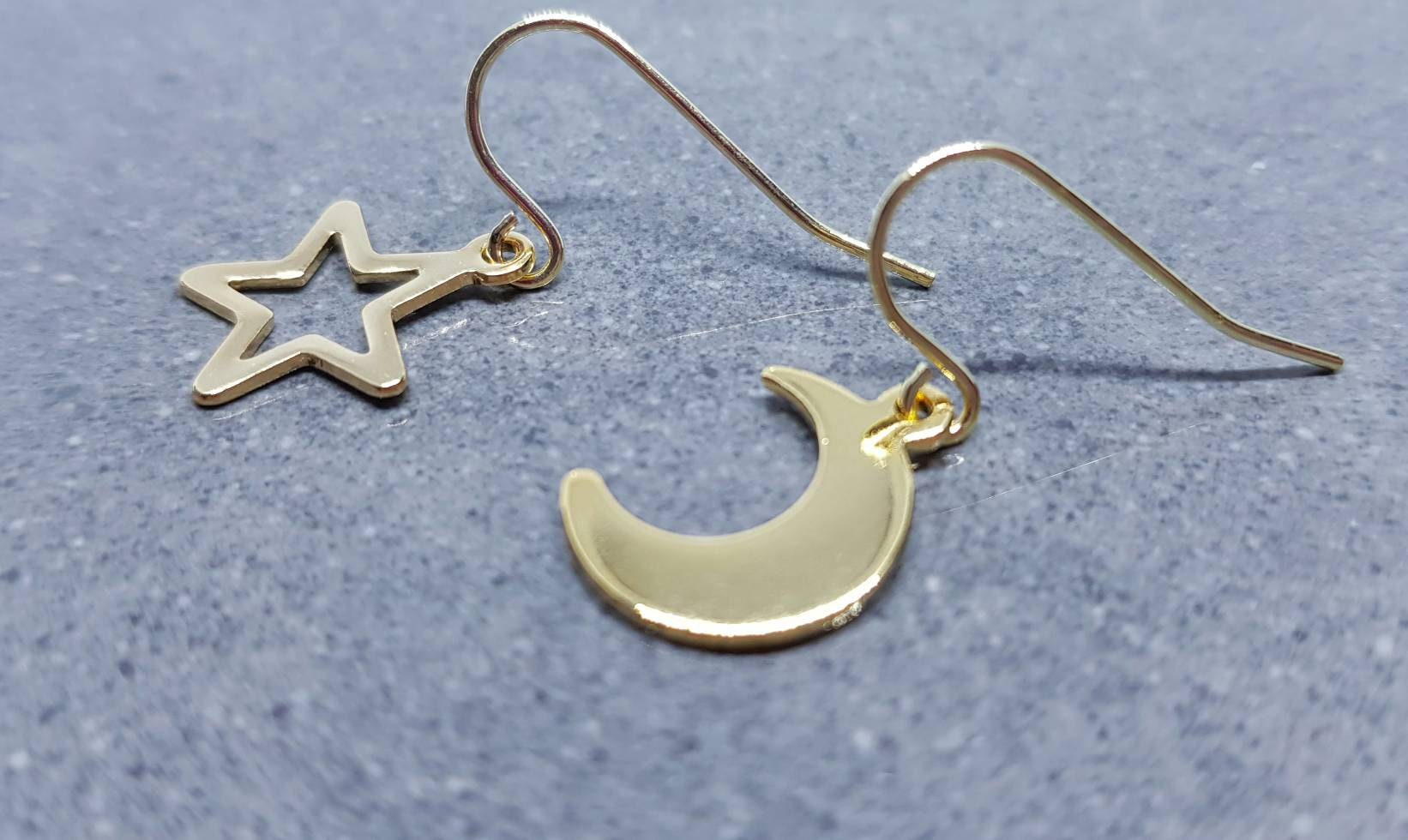 Crescent Moon and Star Earrings, Hypoallergenic Ear Wires, Gold Stainless Steel Earrings, Moon and Star Earrings