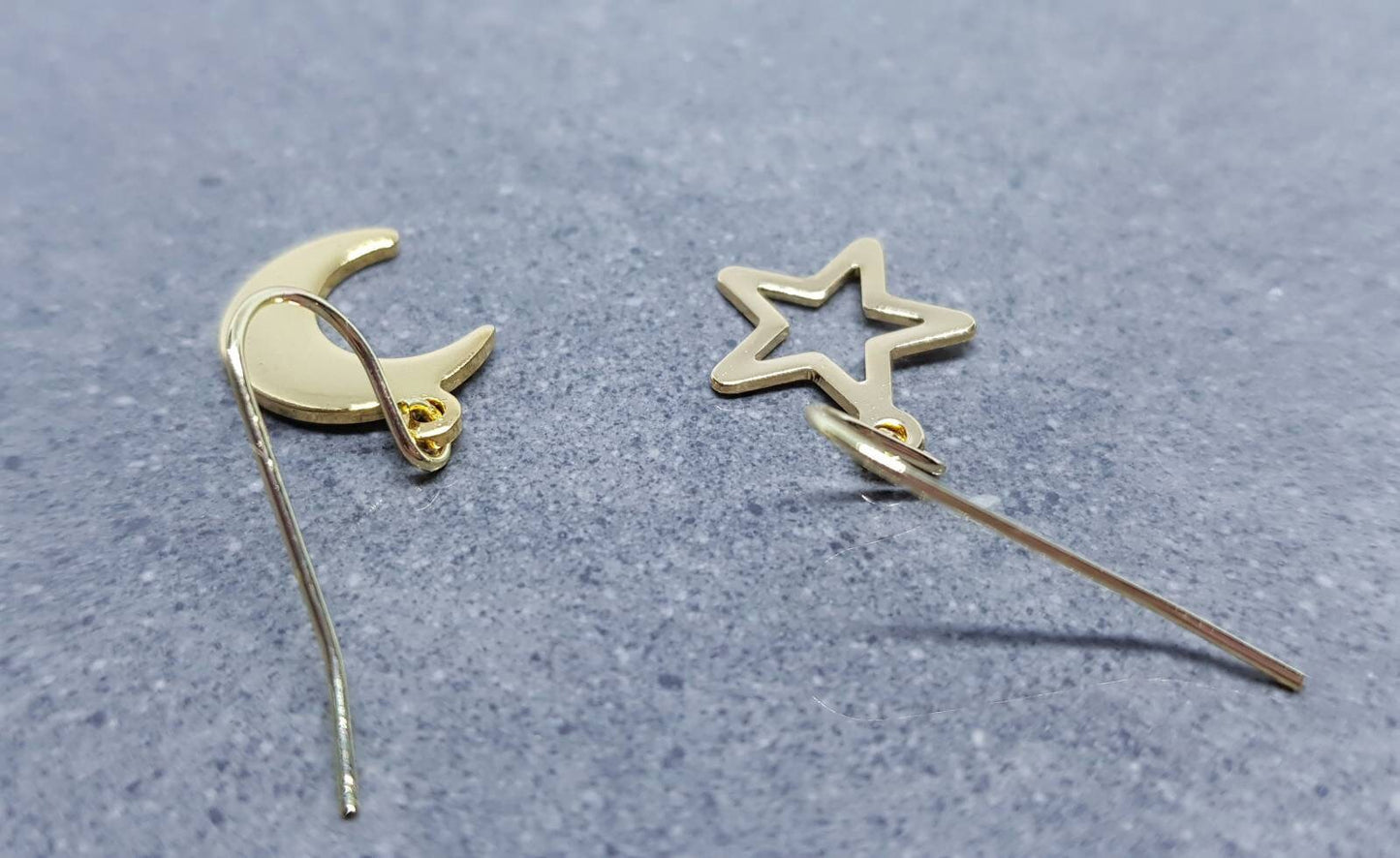 Crescent Moon and Star Earrings, Hypoallergenic Ear Wires, Gold Stainless Steel Earrings, Moon and Star Earrings