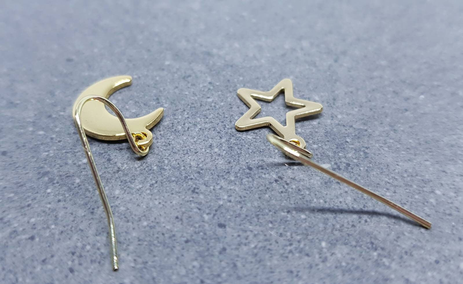 Crescent Moon and Star Earrings, Hypoallergenic Ear Wires, Gold Stainless Steel Earrings, Moon and Star Earrings