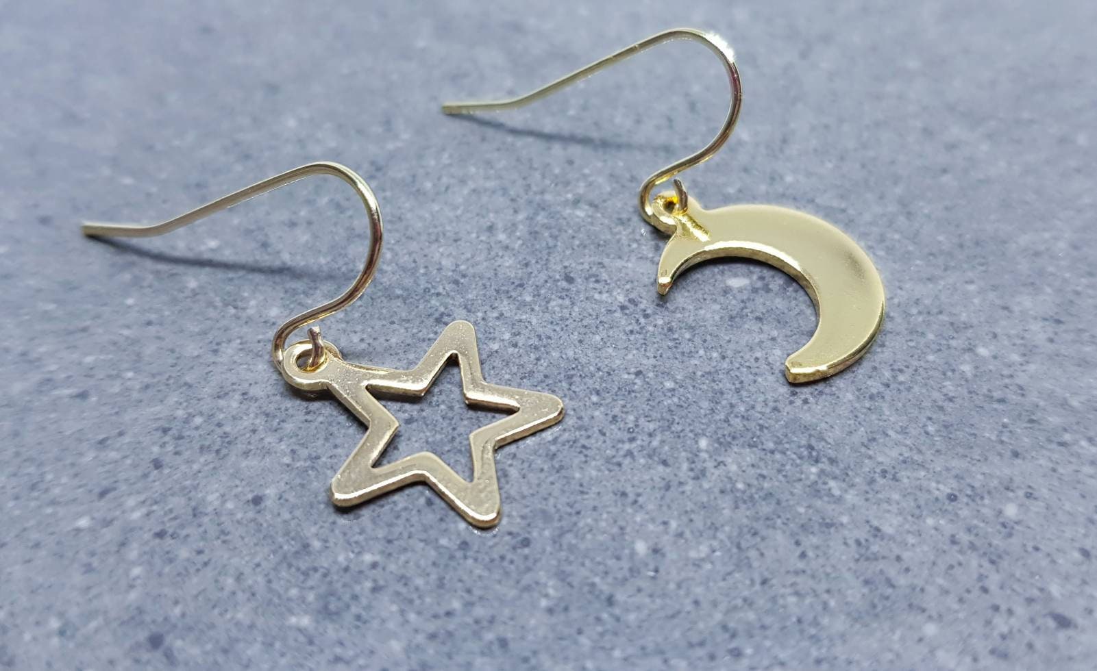Crescent Moon and Star Earrings, Hypoallergenic Ear Wires, Gold Stainless Steel Earrings, Moon and Star Earrings