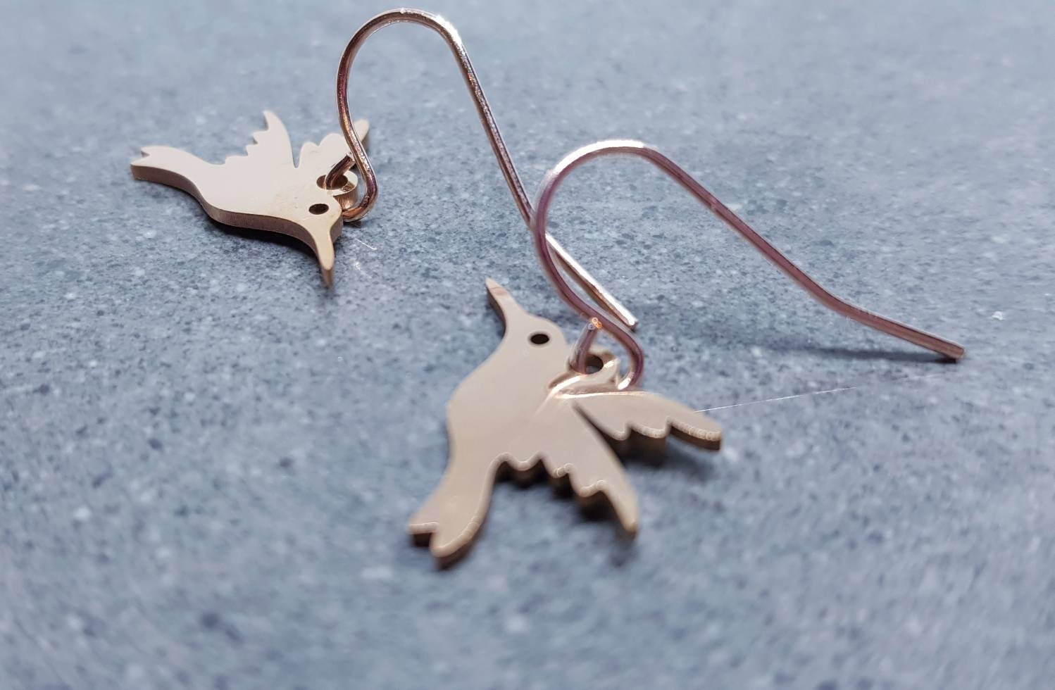 Hummingbird Earrings, Hypoallergenic Ear Wires, Rose Gold Hummingbird Earrings, Rose Gold Earrings, Stainless Steel Hummingbird Earrings