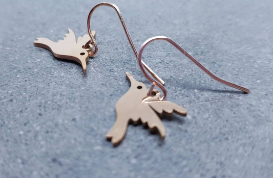 Hummingbird Earrings, Hypoallergenic Ear Wires, Rose Gold Hummingbird Earrings, Rose Gold Earrings, Stainless Steel Hummingbird Earrings