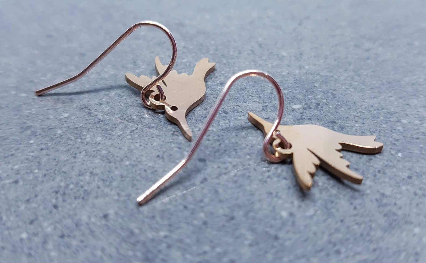 Hummingbird Earrings, Hypoallergenic Ear Wires, Rose Gold Hummingbird Earrings, Rose Gold Earrings, Stainless Steel Hummingbird Earrings