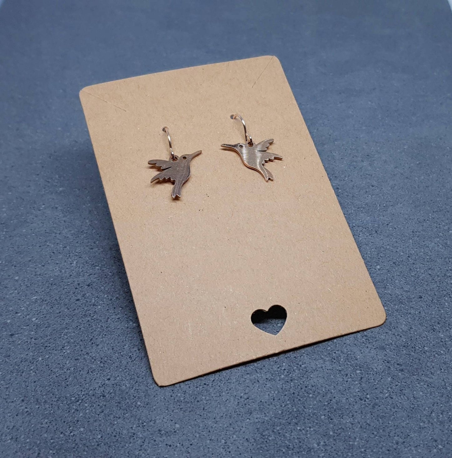 Hummingbird Earrings, Hypoallergenic Ear Wires, Rose Gold Hummingbird Earrings, Rose Gold Earrings, Stainless Steel Hummingbird Earrings