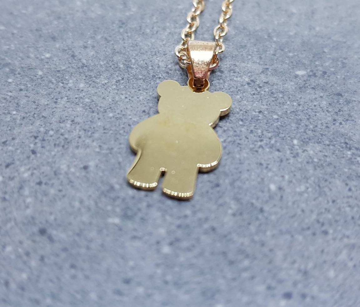 Bear with I Love You, Stainless Steel Necklace, Gold Plated Chain