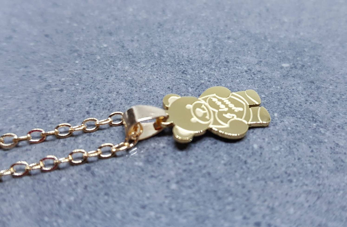 Bear with I Love You, Stainless Steel Necklace, Gold Plated Chain