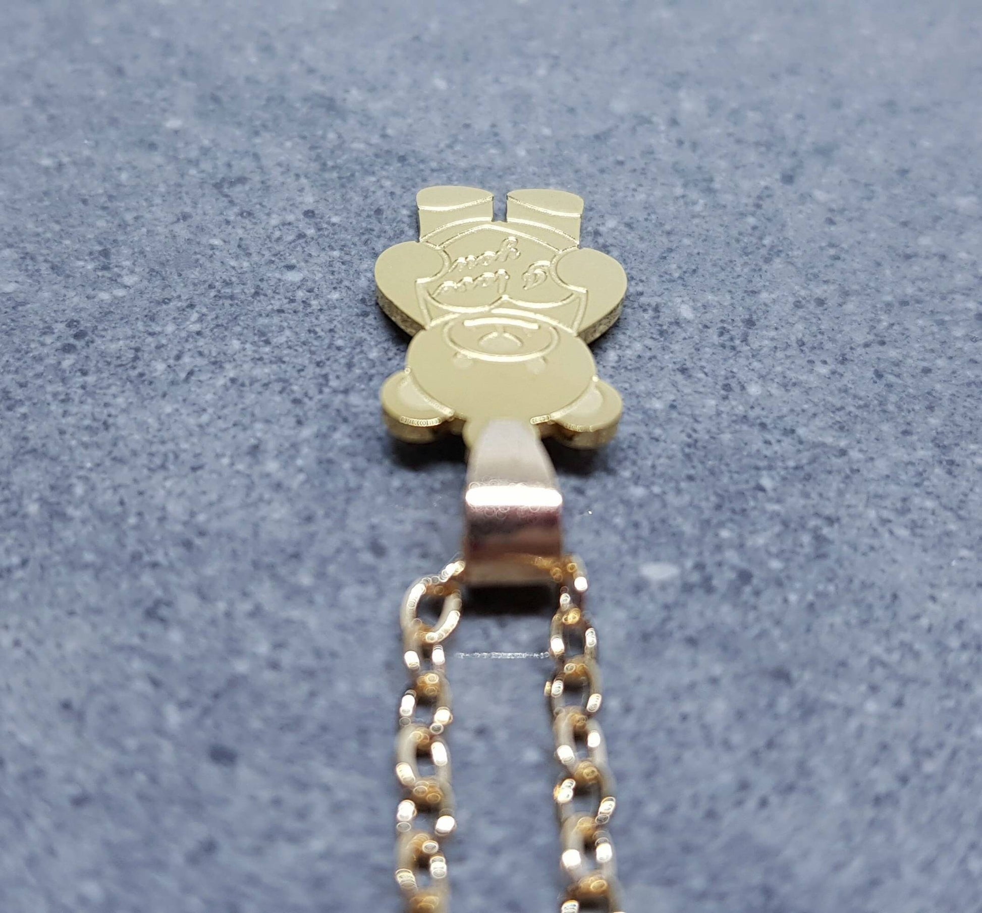 Bear with I Love You, Stainless Steel Necklace, Gold Plated Chain
