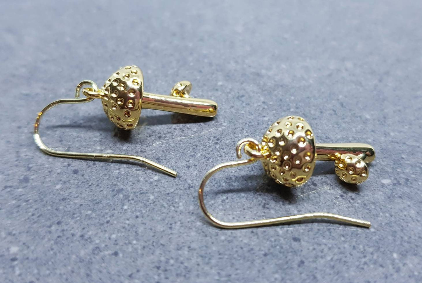 Mushroom Earrings, Hypoallergenic Ear Wires, Toad Stool Earrings, Gold Earrings, Gold Mushroom Earrings