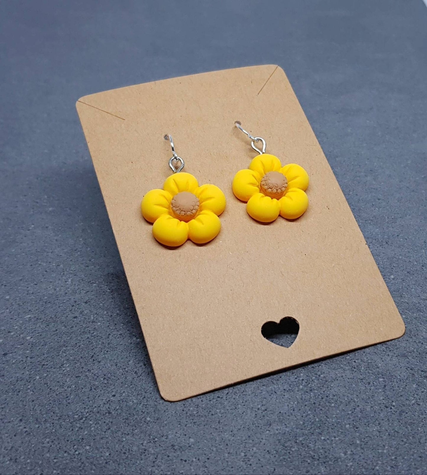 Yellow Daisy Earrings, Hypoallergenic Ear Wires