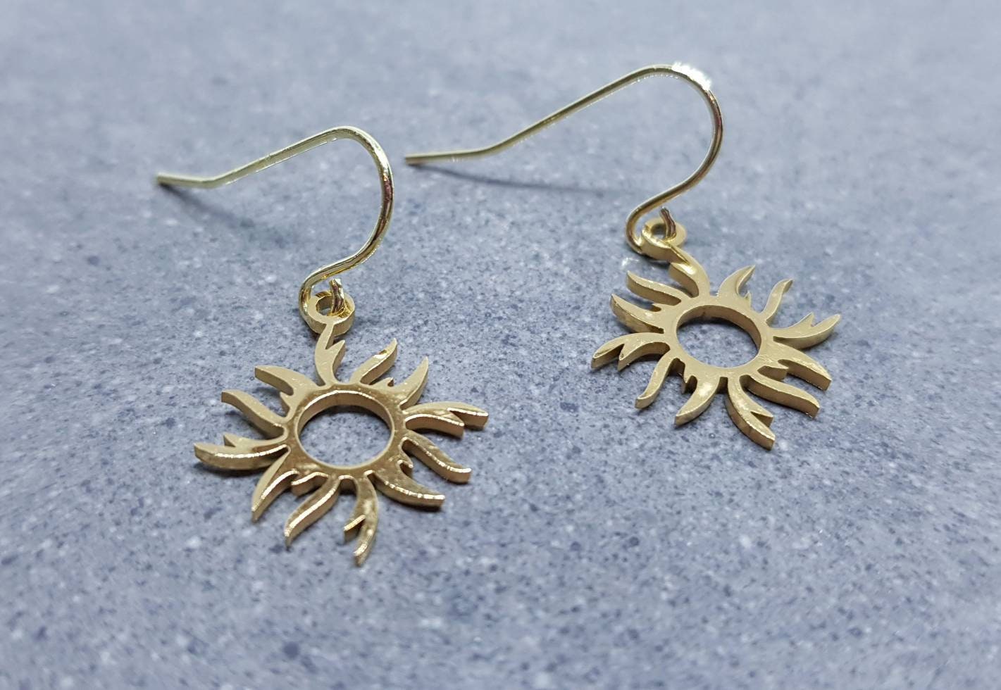 Sun Earrings, Hypoallergenic Ear Wires, Celestial Earrings, Gold Earrings, Stainless Steel Sun Earrings