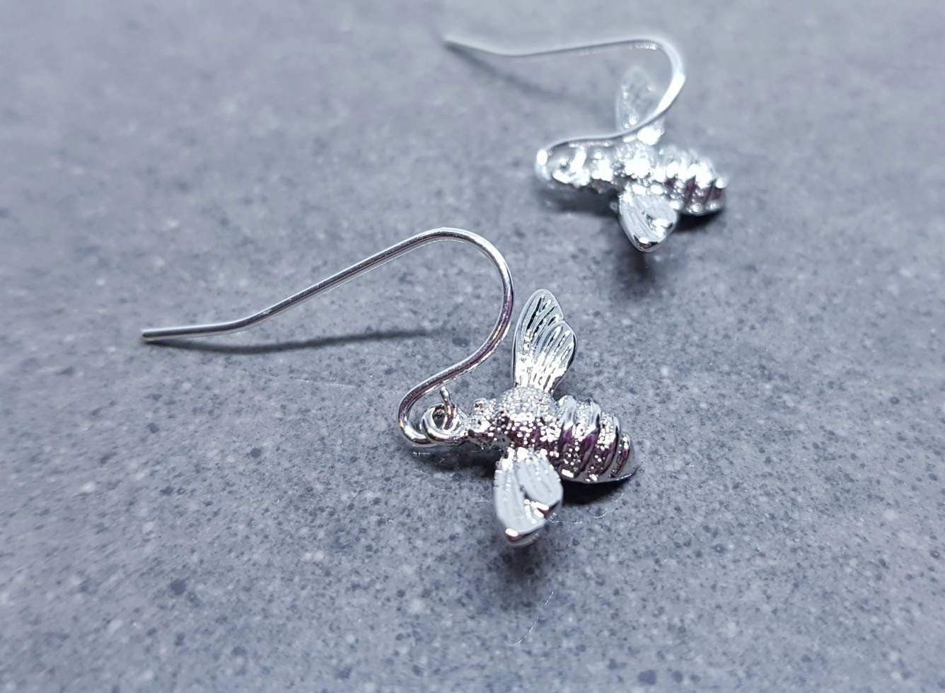 Bee Earrings, Hypoallergenic Ear Wires, Brass Bumble Bee Earrings, Nickel Free, Silver Earrings, Bee Lovers Earrings, Insect Earrings