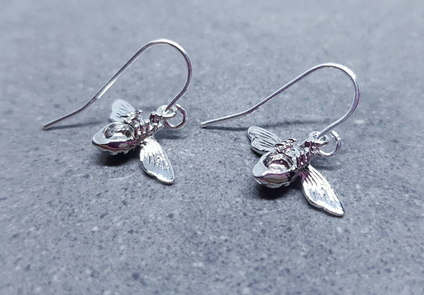 Bee Earrings, Hypoallergenic Ear Wires, Brass Bumble Bee Earrings, Nickel Free, Silver Earrings, Bee Lovers Earrings, Insect Earrings