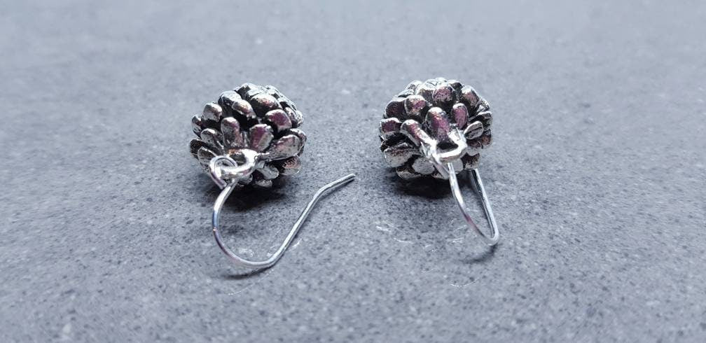 Silver Pinecone Earrings, Hypoallergenic Ear Wires, Autumn Winter Jewelry