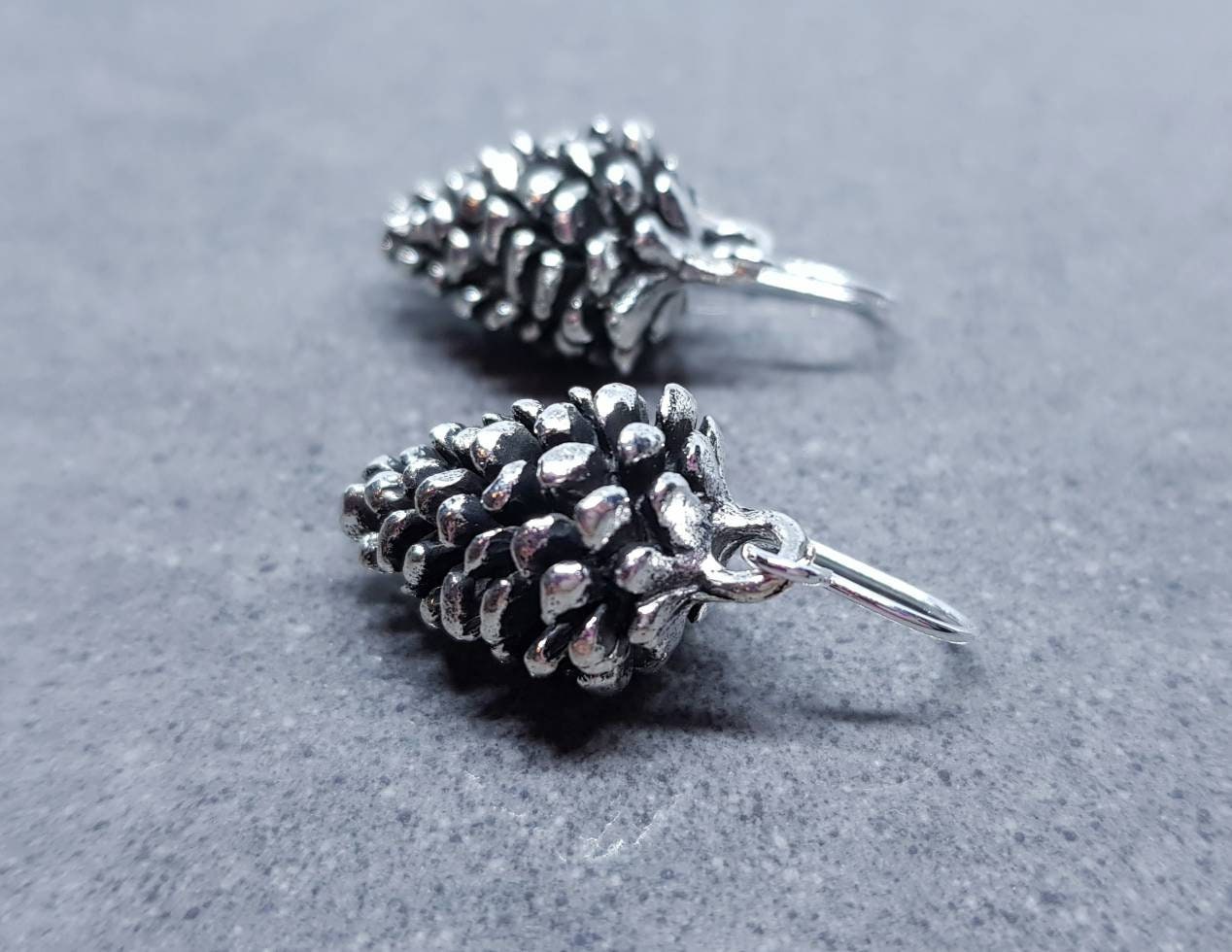Silver Pinecone Earrings, Hypoallergenic Ear Wires, Autumn Winter Jewelry