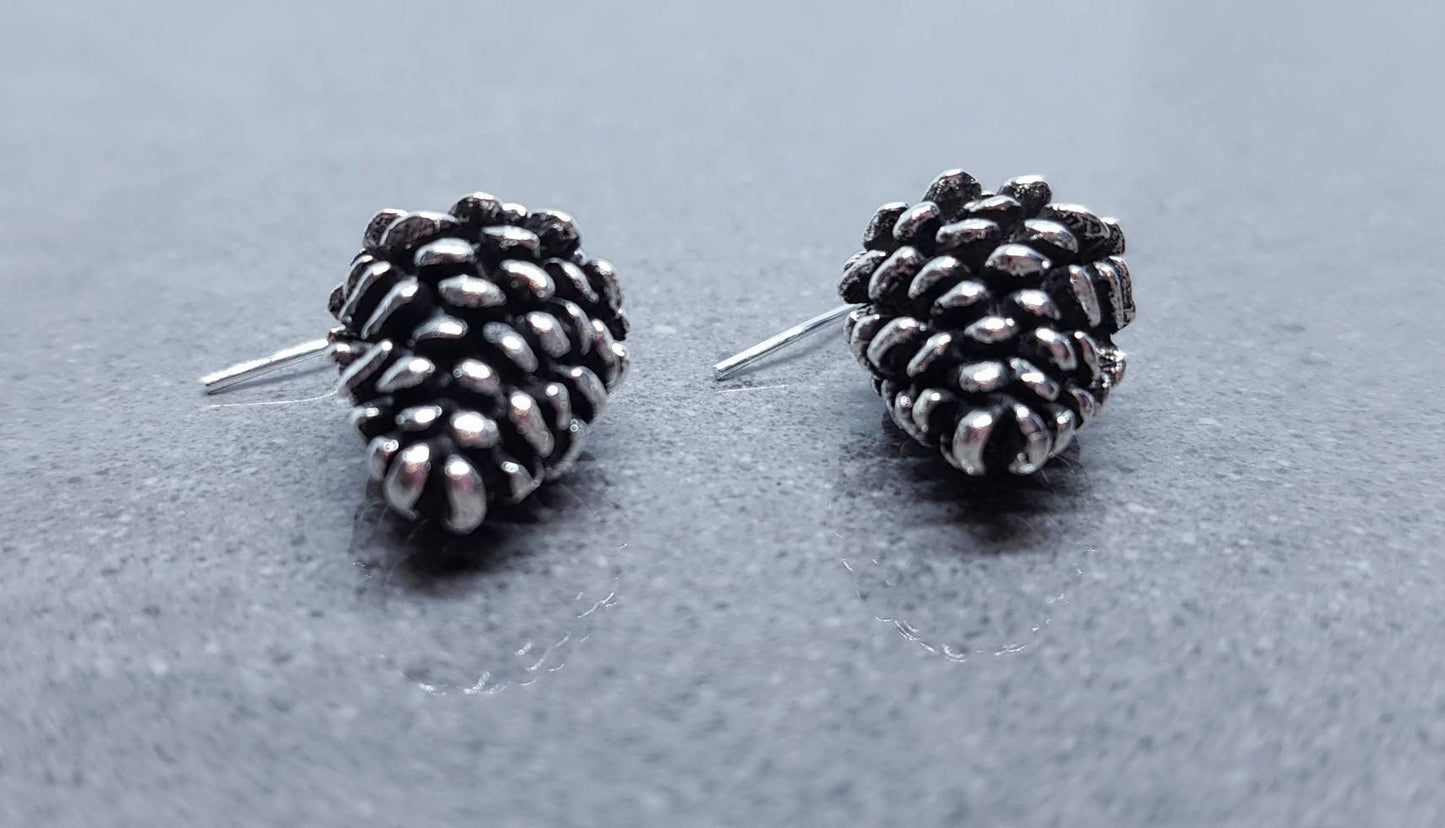 Silver Pinecone Earrings, Hypoallergenic Ear Wires, Autumn Winter Jewelry