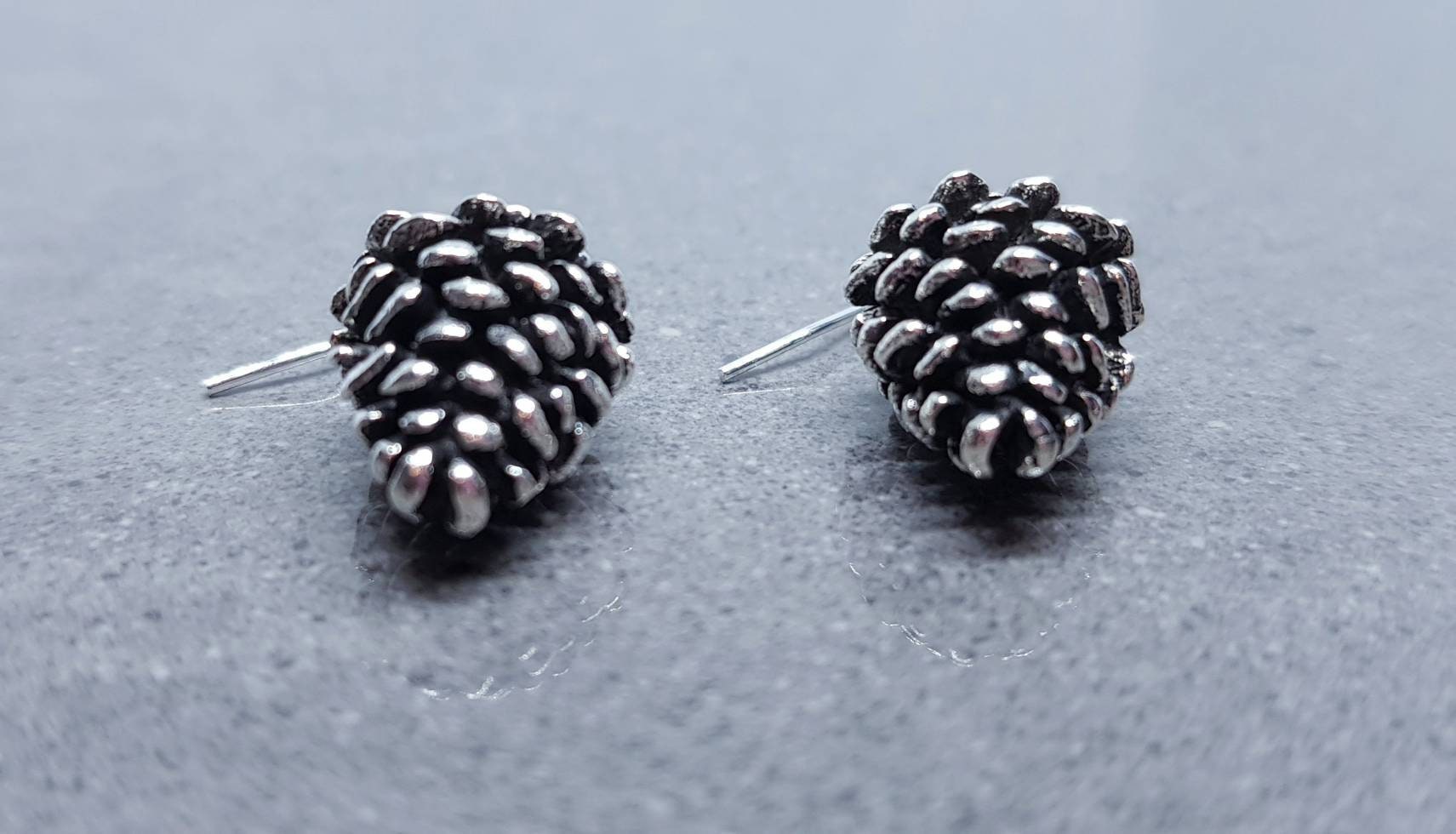 Silver Pinecone Earrings, Hypoallergenic Ear Wires, Autumn Winter Jewelry