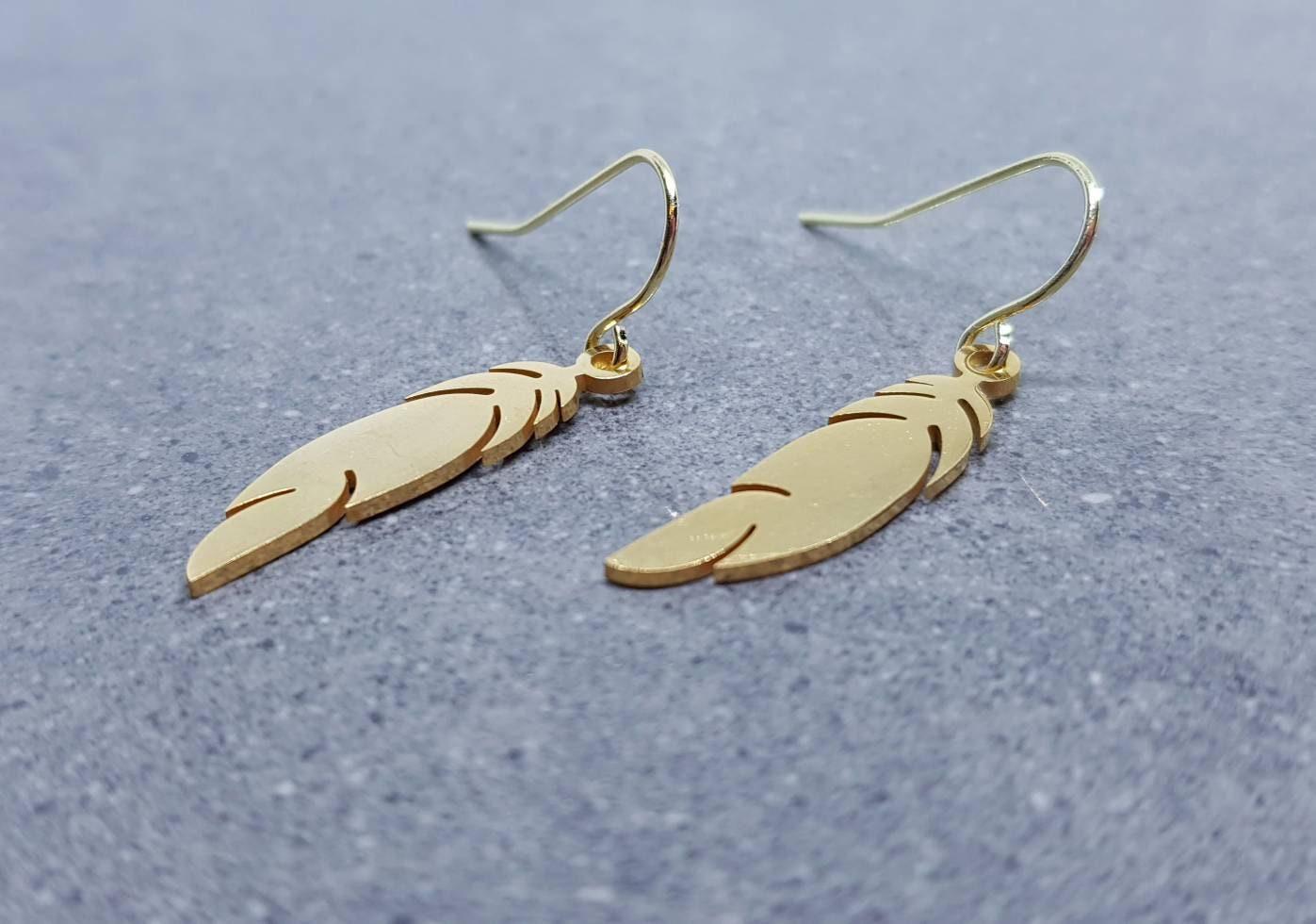 Feather Earrings, Hypoallergenic Ear Wires, Gold Feather Earrings, Gold Earrings, Stainless Steel Feather Earrings