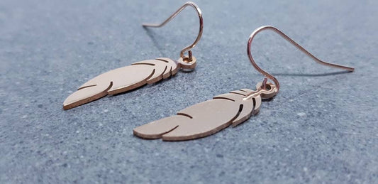 Feather Earrings, Hypoallergenic Ear Wires, Rose Gold Feather Earrings, Rose Gold Stainless Steel Earrings, Stainless Steel Feather Earrings