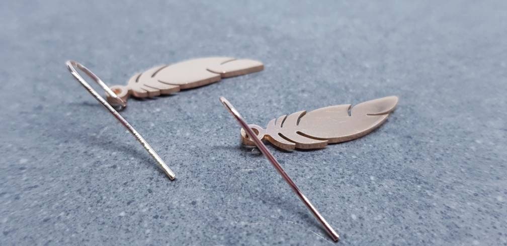 Feather Earrings, Hypoallergenic Ear Wires, Rose Gold Feather Earrings, Rose Gold Stainless Steel Earrings, Stainless Steel Feather Earrings